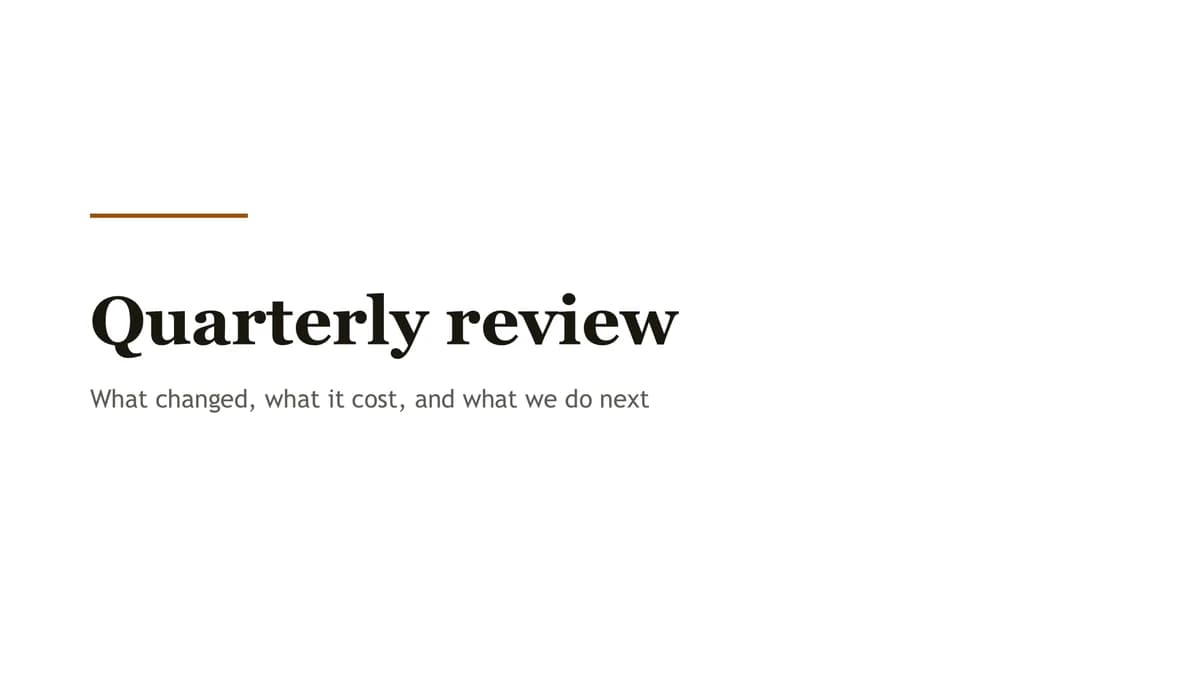 The opening slide of an example deck in the Plain paper look
